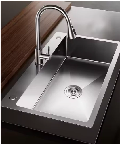 Handmade Stainless Steel Single Basin Kitchen Sink Large Modern Design With Two Holes Faucet-Free Feature factory