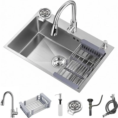 Handmade Brushed Stainless Steel Single Bowl Kitchen Sink