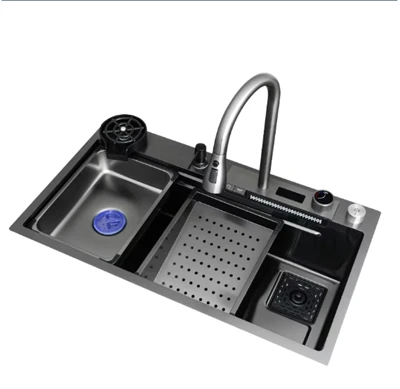 Stainless steel Kitchen Sink Digital Display Waterfall Faucet
