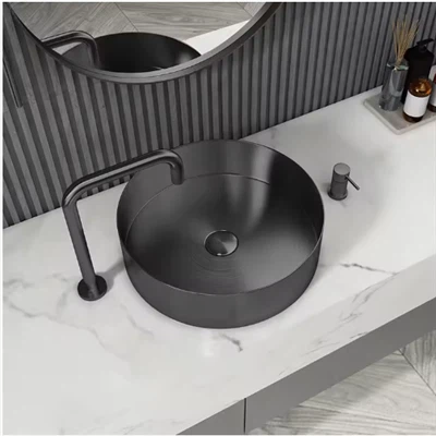 Luxury Modern Hotel Gunmetal Black 304 Stainless Steel Vessel Wash Basin With Drainer And 5-Year Warranty