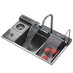 SS Double Waterfall Kitchen Sink With Temperature Display Smart Piano Key